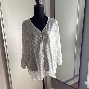 CAbi White Checkered Women's Top